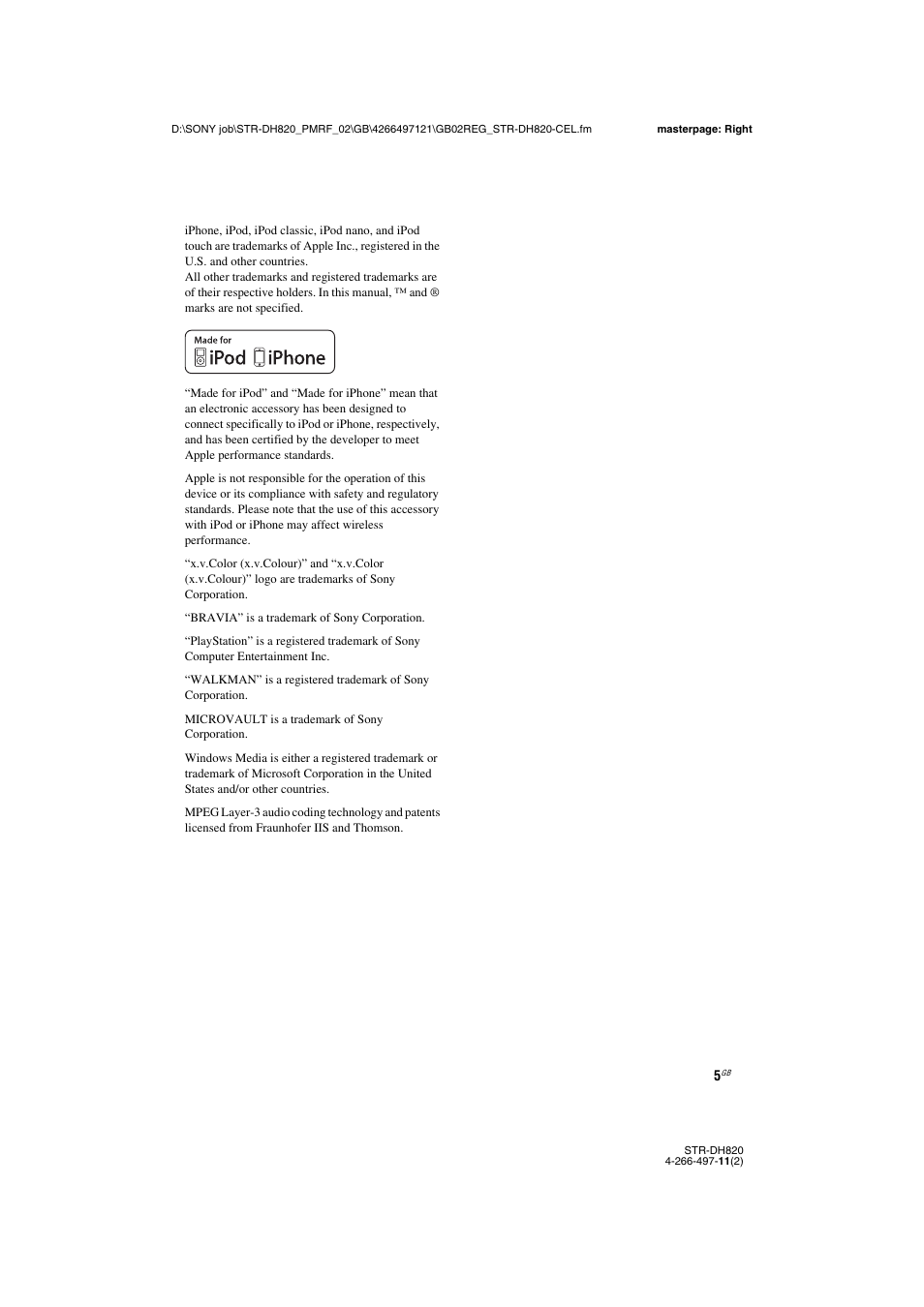 Sony STR-DH820 User Manual | Page 5 / 100