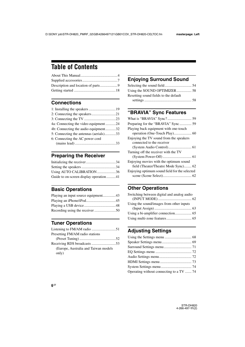 Sony STR-DH820 User Manual | Page 6 / 100