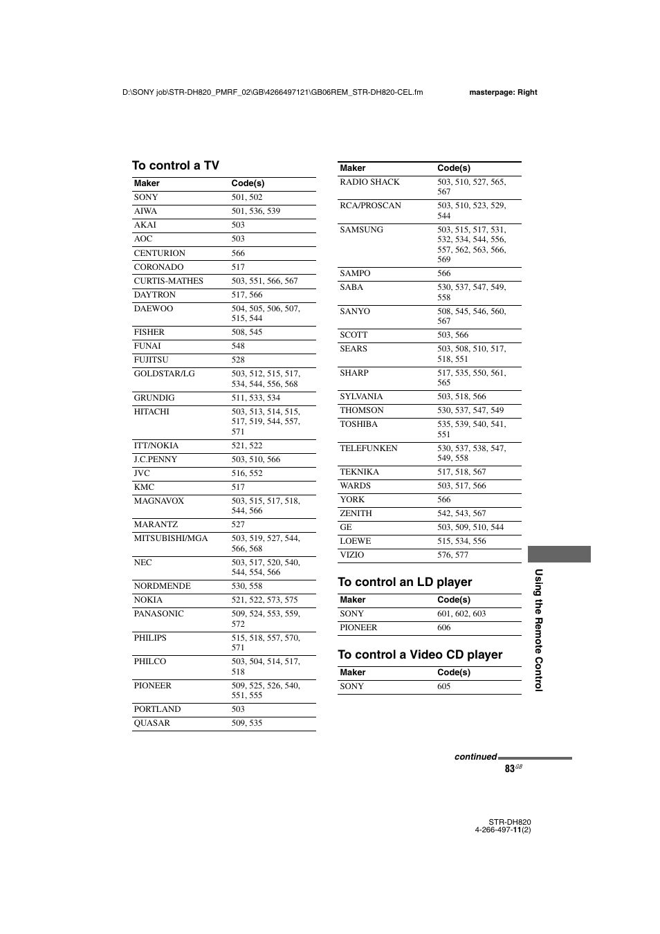 Sony STR-DH820 User Manual | Page 83 / 100