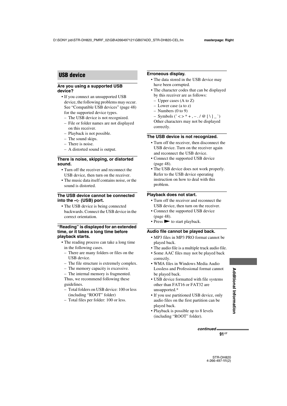 Usb device | Sony STR-DH820 User Manual | Page 91 / 100