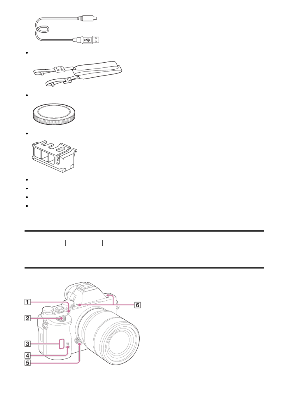 Identifying parts (front side) [2, Identifying parts (front side) | Sony ILCE-7S User Manual | Page 18 / 248