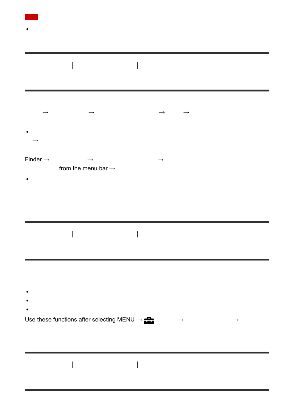 Accessing “image data converter guide” [254, Remote camera control” [255, Installing “remote camera control” [256 | Accessing “image data converter guide, Remote camera control, Installing “remote camera control | Sony ILCE-7S User Manual | Page 204 / 248