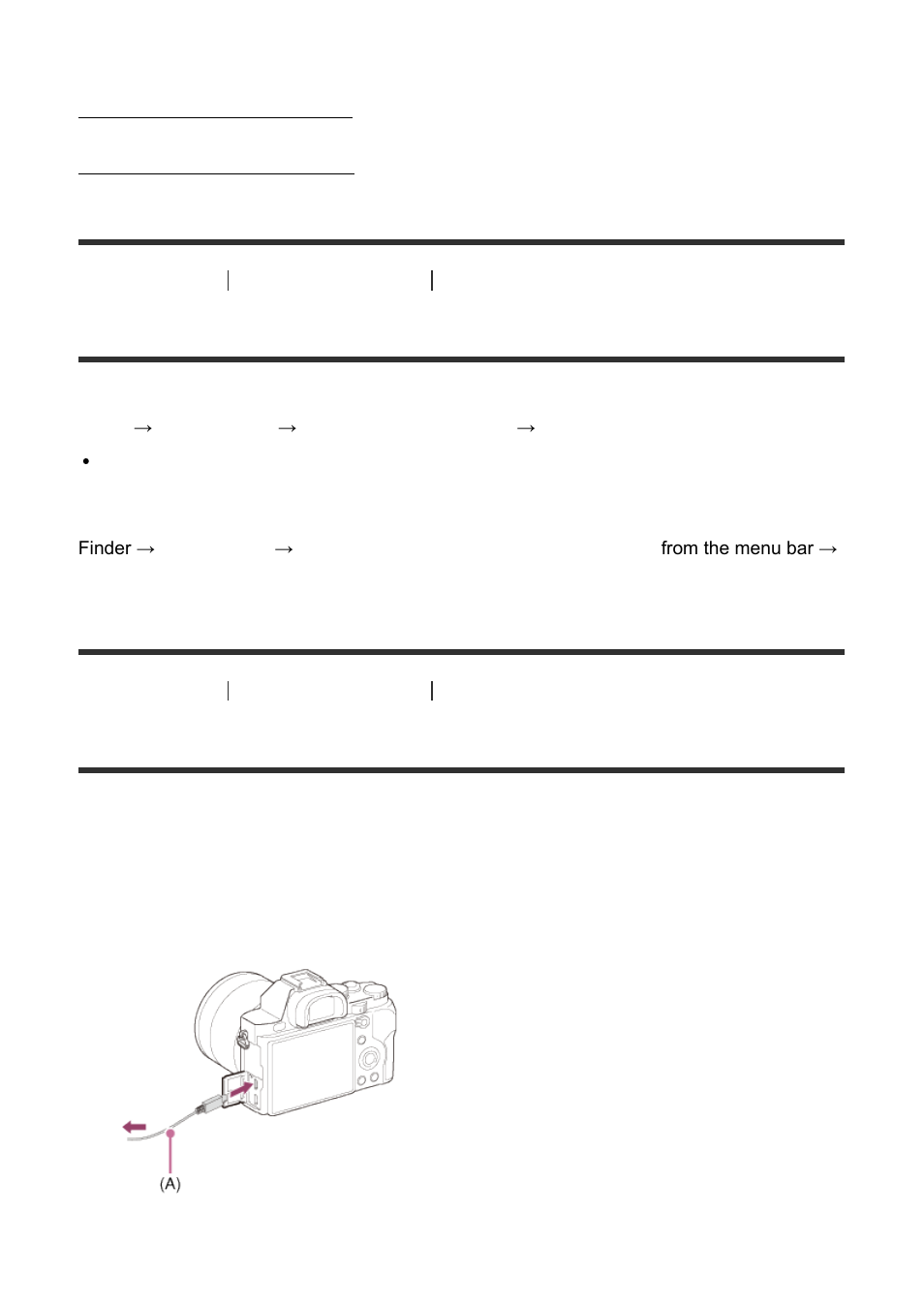 Accessing the help of remote camera control [257, Connecting the product to a computer [258, Importing images to the computer [259 | Accessing the help of remote camera control, Connecting the product to a computer | Sony ILCE-7S User Manual | Page 205 / 248