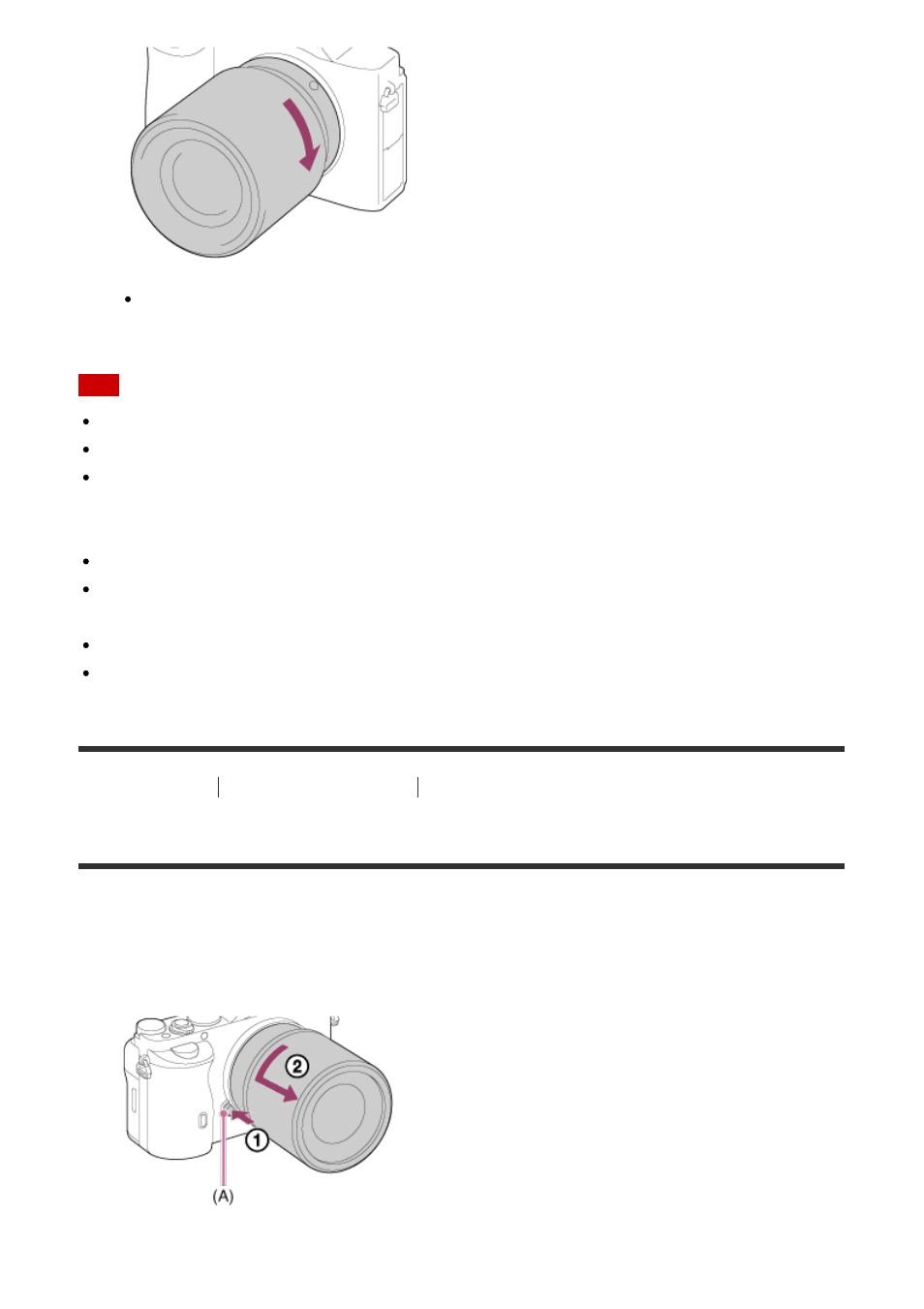 Removing the lens [21, Removing the lens | Sony ILCE-7S User Manual | Page 42 / 248