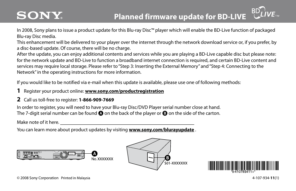 Sony BDP-BX1 User Manual | 1 page