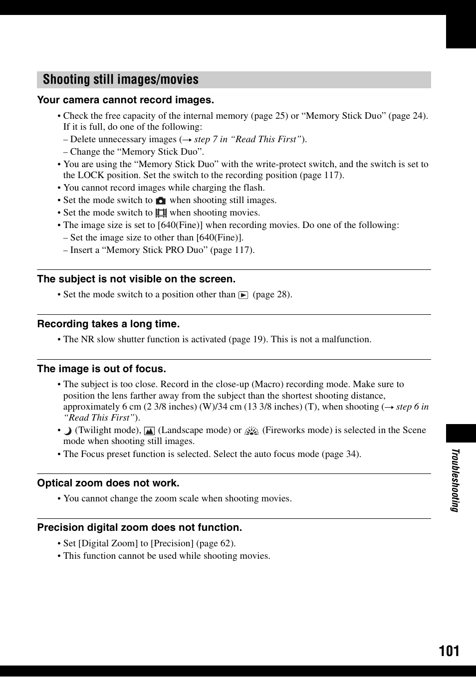 Shooting still images/movies | Sony DSC-N1 User Manual | Page 101 / 132