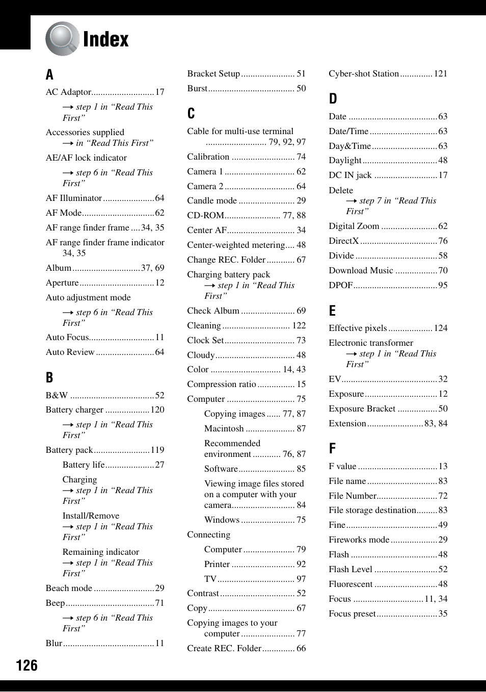 Index | Sony DSC-N1 User Manual | Page 126 / 132