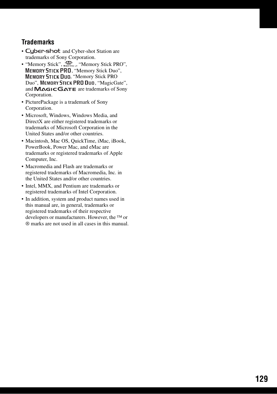 Trademarks | Sony DSC-N1 User Manual | Page 129 / 132