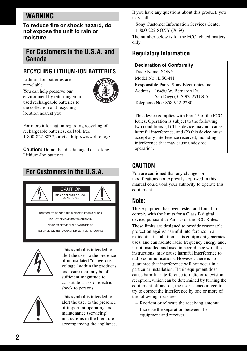 Sony DSC-N1 User Manual | Page 2 / 132