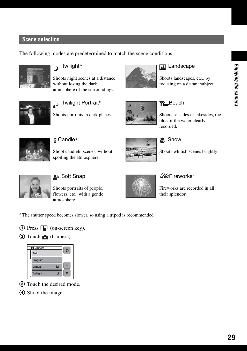 Scene selection | Sony DSC-N1 User Manual | Page 29 / 132