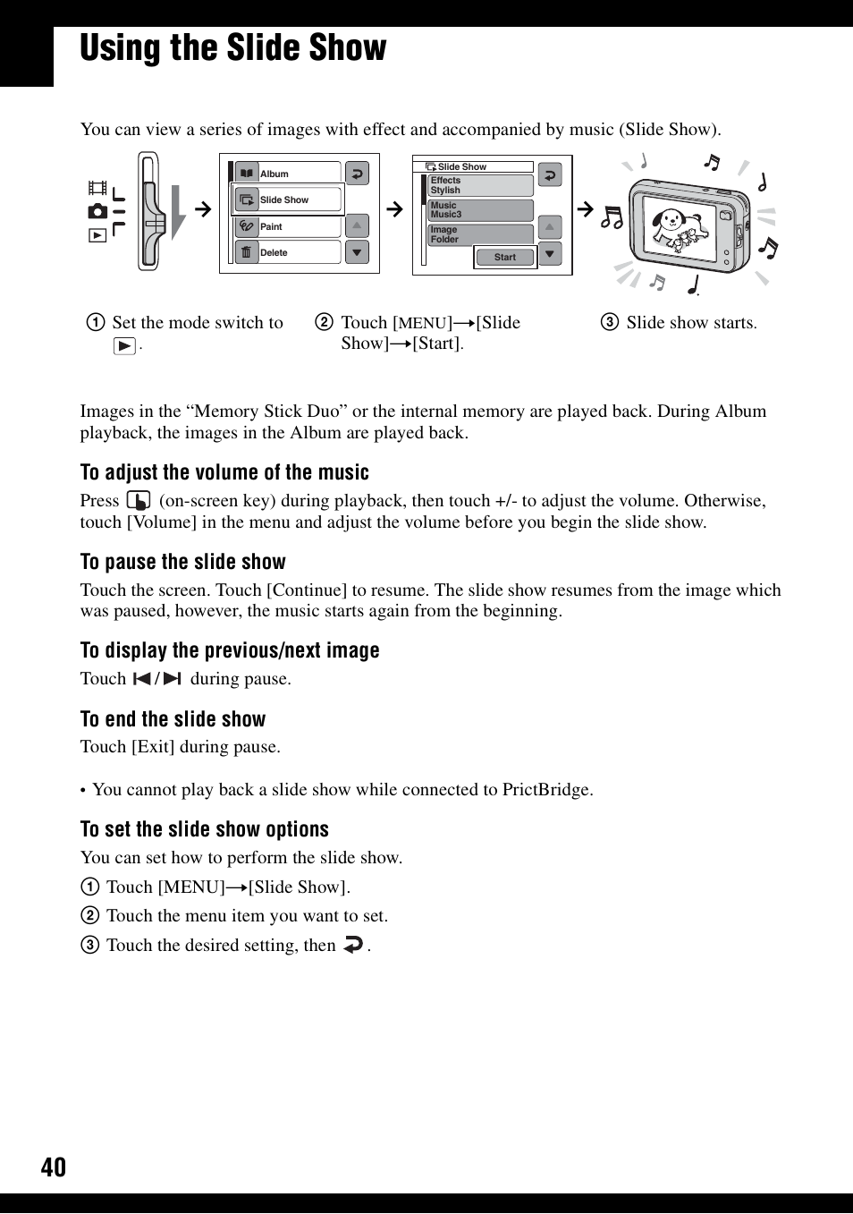 Using the slide show | Sony DSC-N1 User Manual | Page 40 / 132