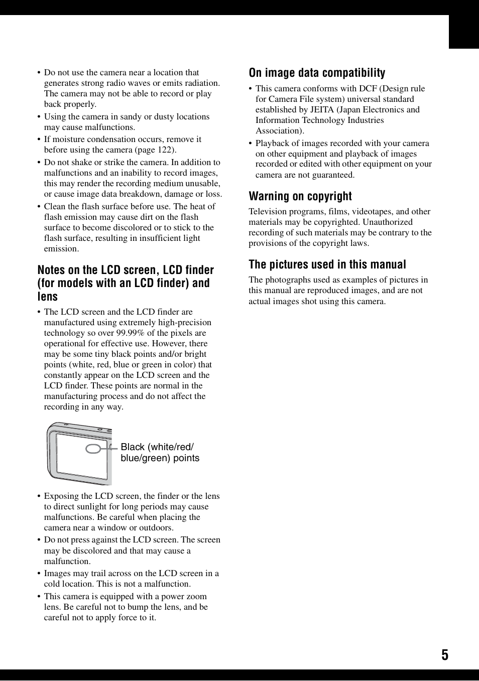 On image data compatibility, Warning on copyright, The pictures used in this manual | Sony DSC-N1 User Manual | Page 5 / 132