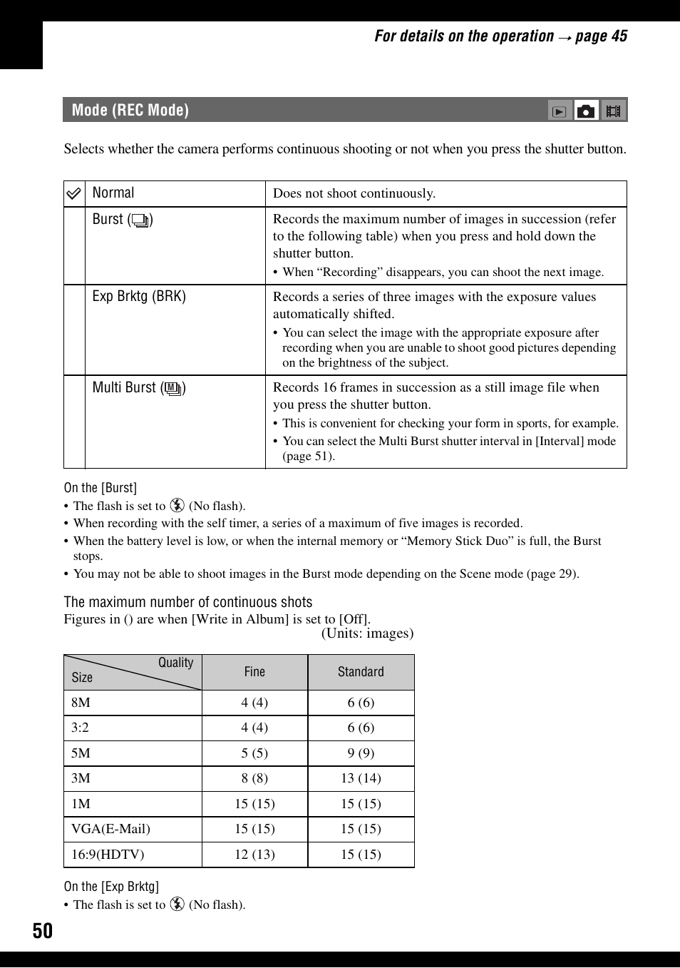 Mode (rec mode) | Sony DSC-N1 User Manual | Page 50 / 132