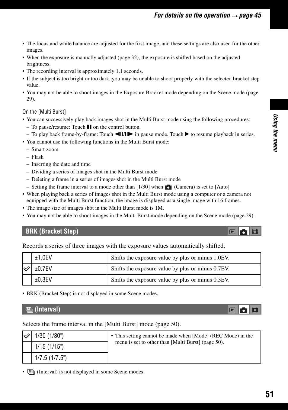 Brk (bracket step), Interval) | Sony DSC-N1 User Manual | Page 51 / 132