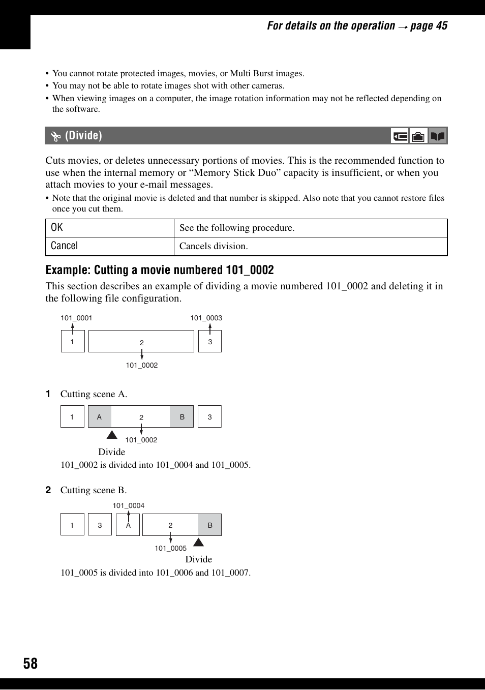 Divide), For details on the operation, Page 45 | Sony DSC-N1 User Manual | Page 58 / 132