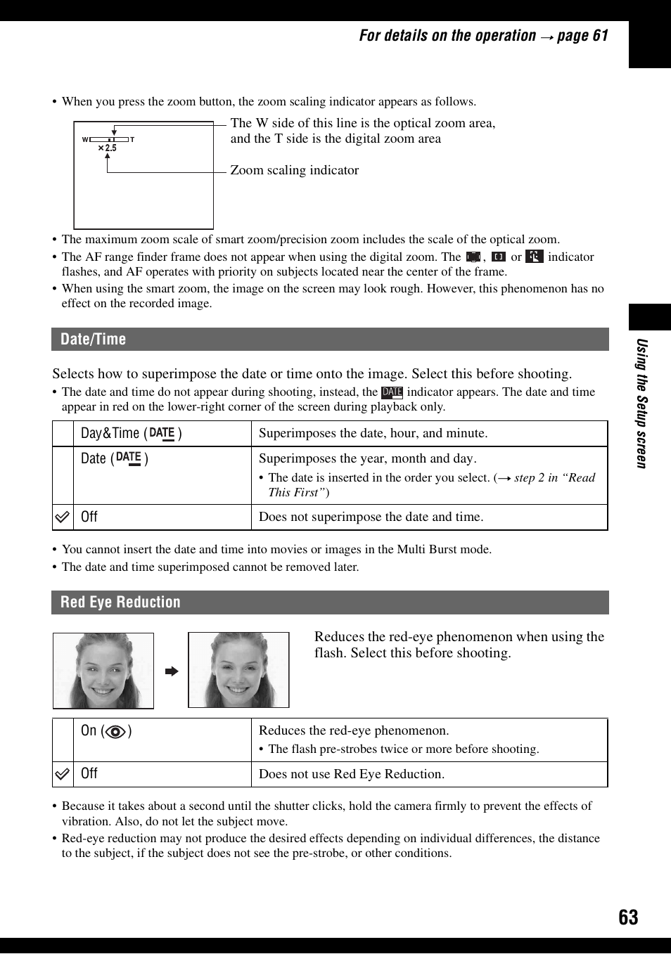 Date/time red eye reduction, E (63) | Sony DSC-N1 User Manual | Page 63 / 132