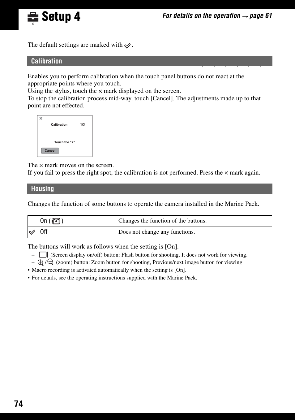 Setup 4, Calibration housing | Sony DSC-N1 User Manual | Page 74 / 132