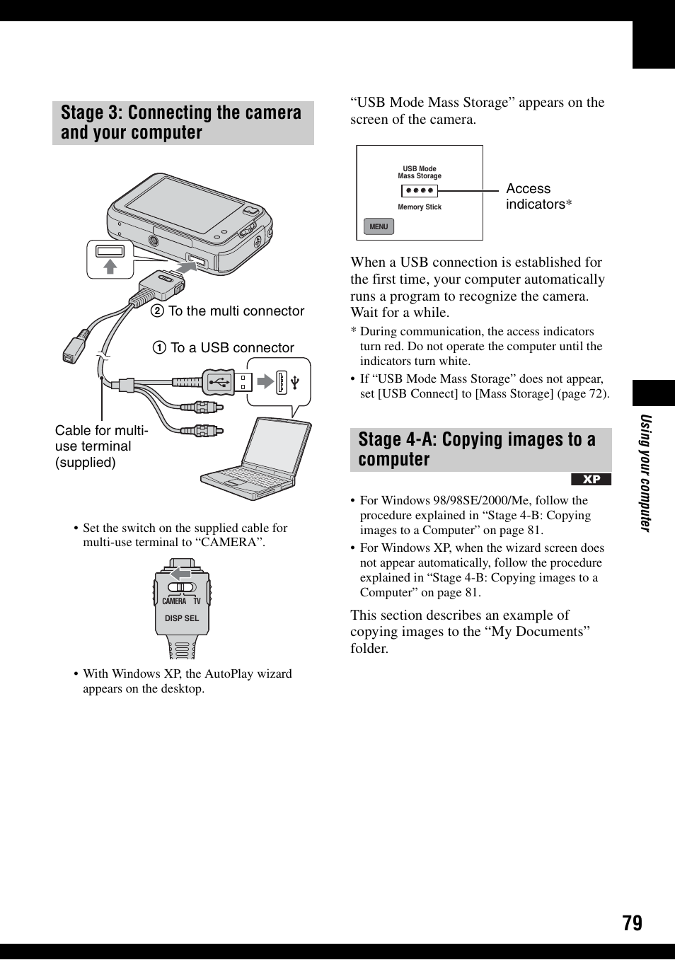 79 a, Stage 3: connecting the camera and your computer, Stage 4-a: copying images to a computer | Sony DSC-N1 User Manual | Page 79 / 132