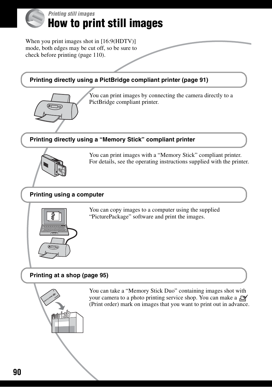 Printing still images, How to print still images | Sony DSC-N1 User Manual | Page 90 / 132