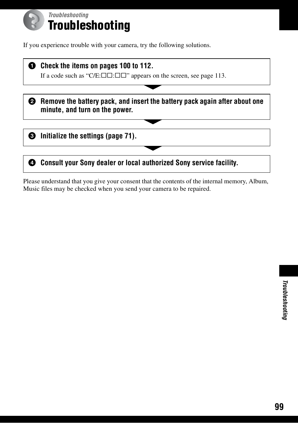 Troubleshooting | Sony DSC-N1 User Manual | Page 99 / 132