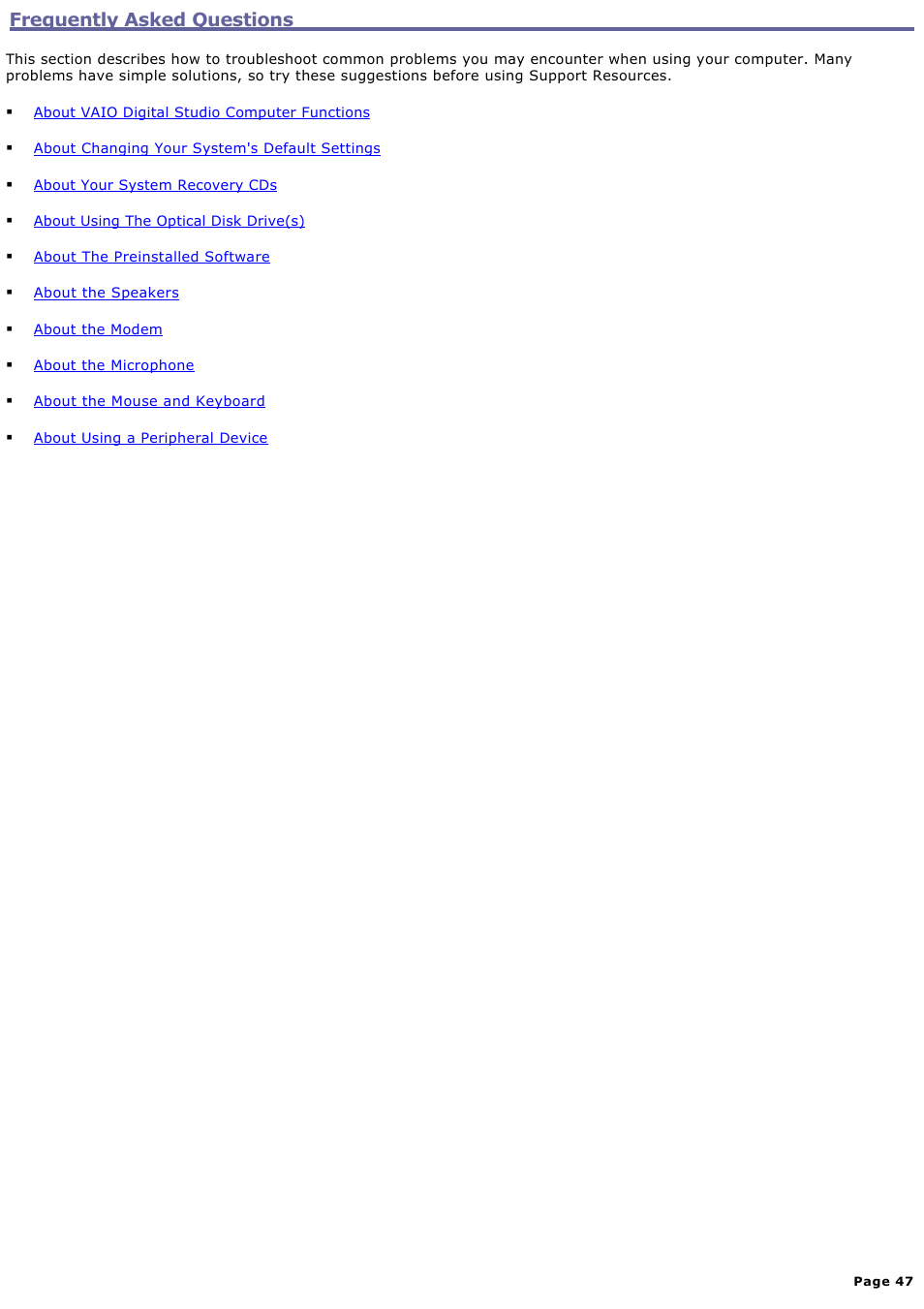 Frequently asked questions | Sony PCV-RX742 User Manual | Page 47 / 80