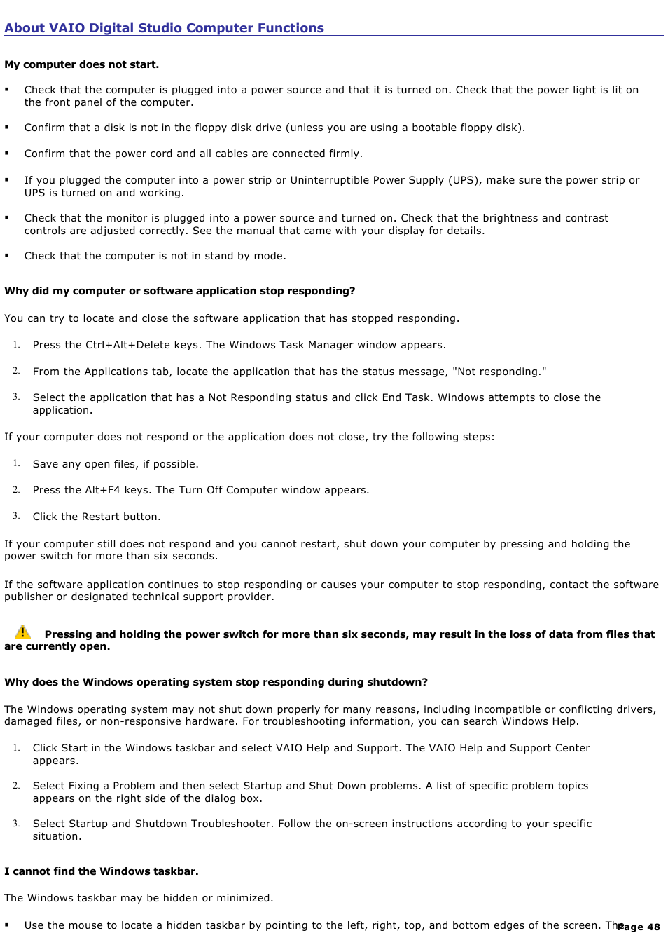 About vaio digital studio computer functions | Sony PCV-RX742 User Manual | Page 48 / 80