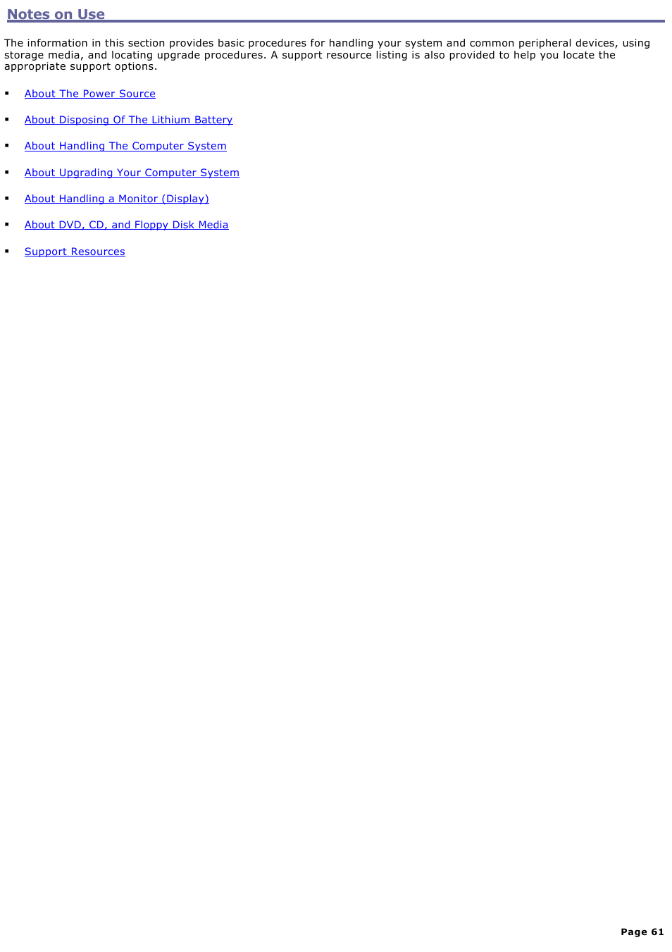 Notes on use | Sony PCV-RX742 User Manual | Page 61 / 80