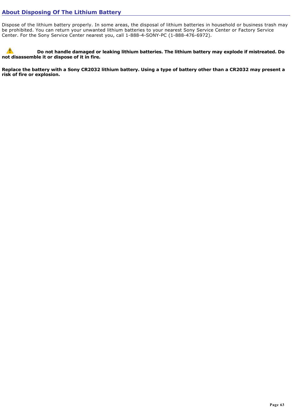 About disposing of the lithium battery | Sony PCV-RX742 User Manual | Page 63 / 80