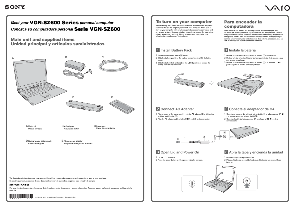 Sony VGN-SZ645P User Manual | 2 pages