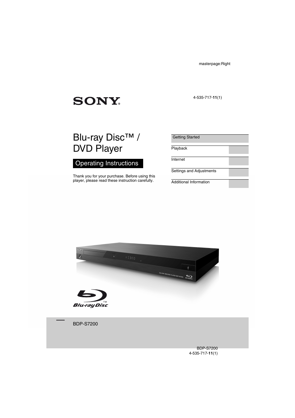 Sony BDP-S7200 User Manual | 48 pages
