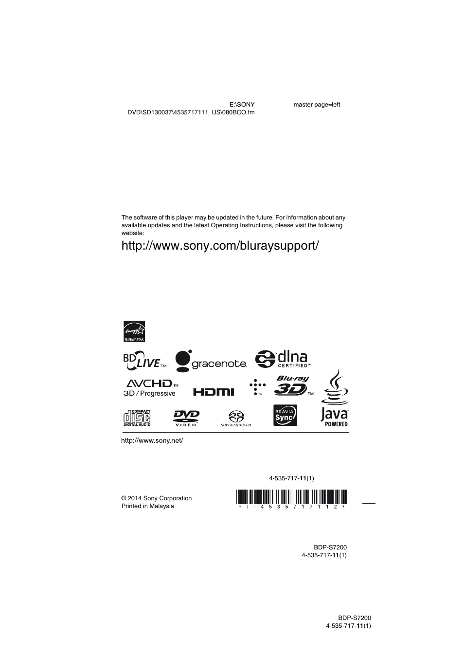 Sony BDP-S7200 User Manual | Page 48 / 48