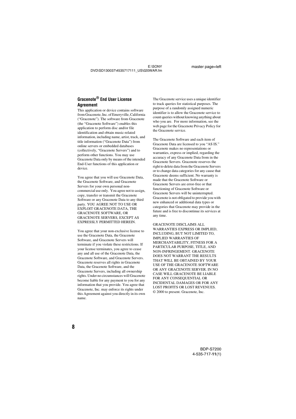 Sony BDP-S7200 User Manual | Page 8 / 48