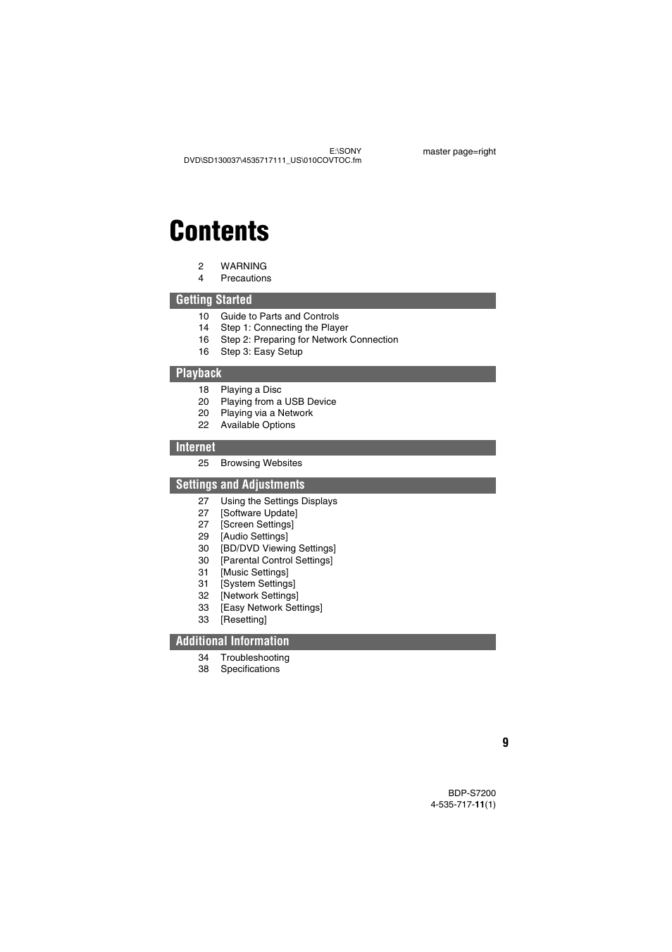 Sony BDP-S7200 User Manual | Page 9 / 48