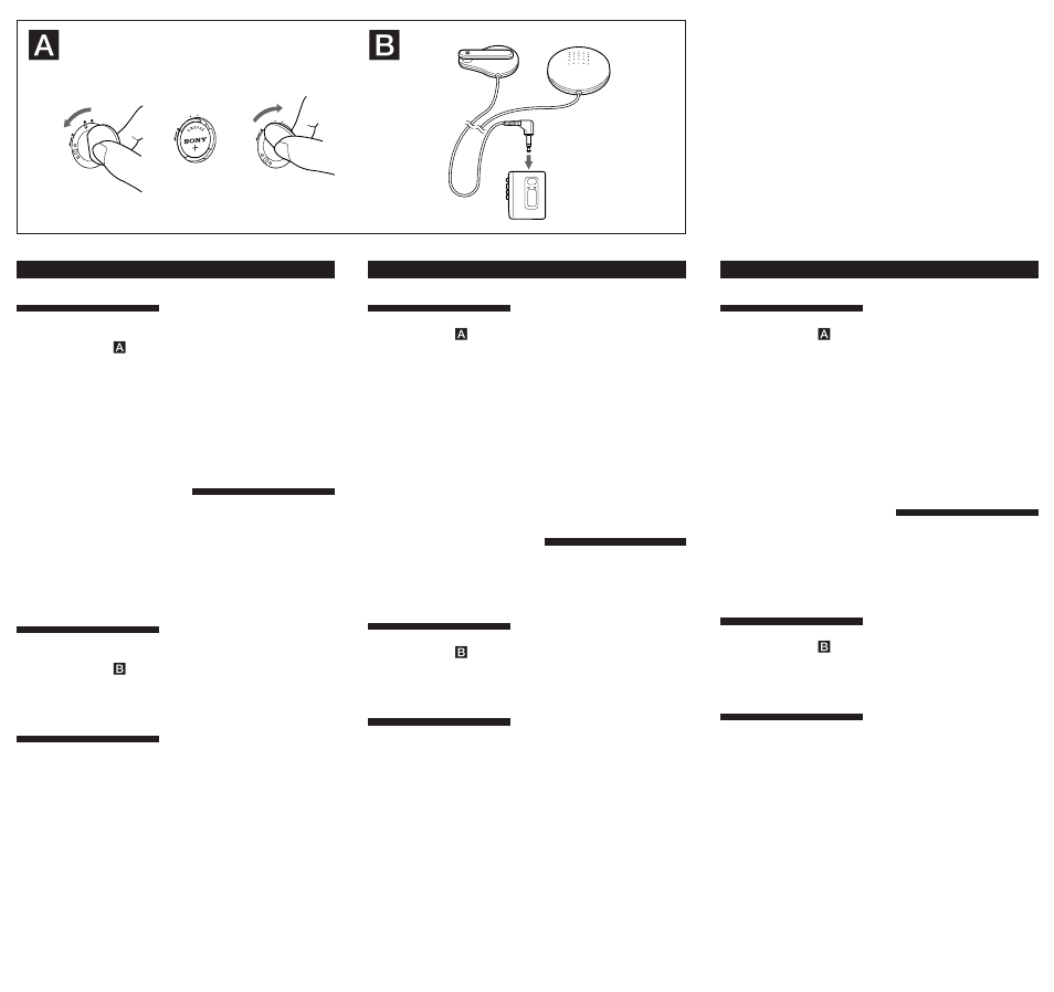 Inserimento della pila, Uso del microfono, Precauzioni | Instalación de una pila, Utilización del micrófono, Precauciones, Especificaciones, Caratteristiche tecniche, Instalar a pilha, Utilizar o microfone | Sony ECM-F8 User Manual | Page 2 / 2