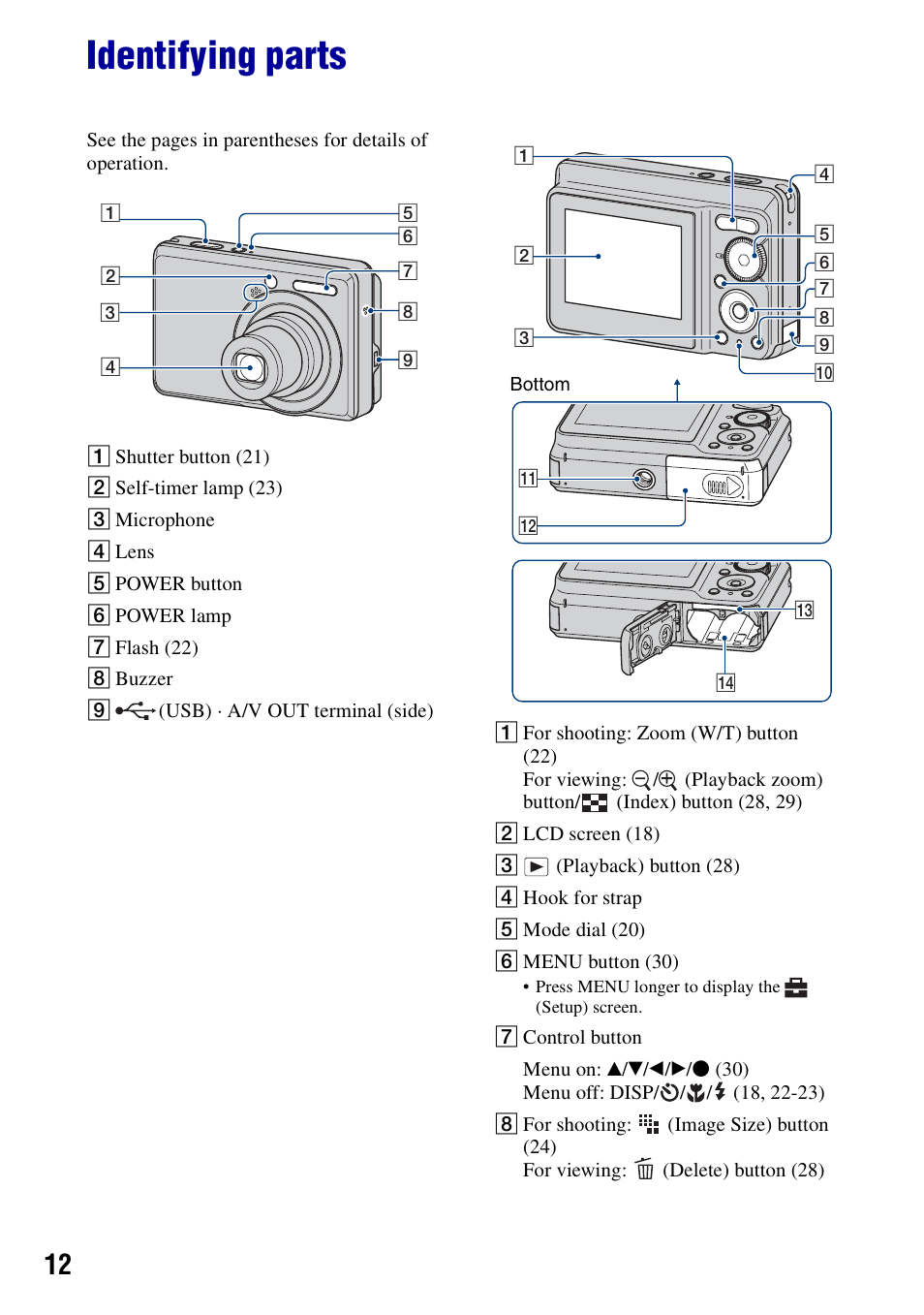 Identifying parts | Sony DSC-S730 User Manual | Page 12 / 100