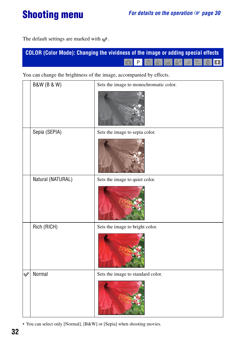 Shooting menu | Sony DSC-S730 User Manual | Page 32 / 100