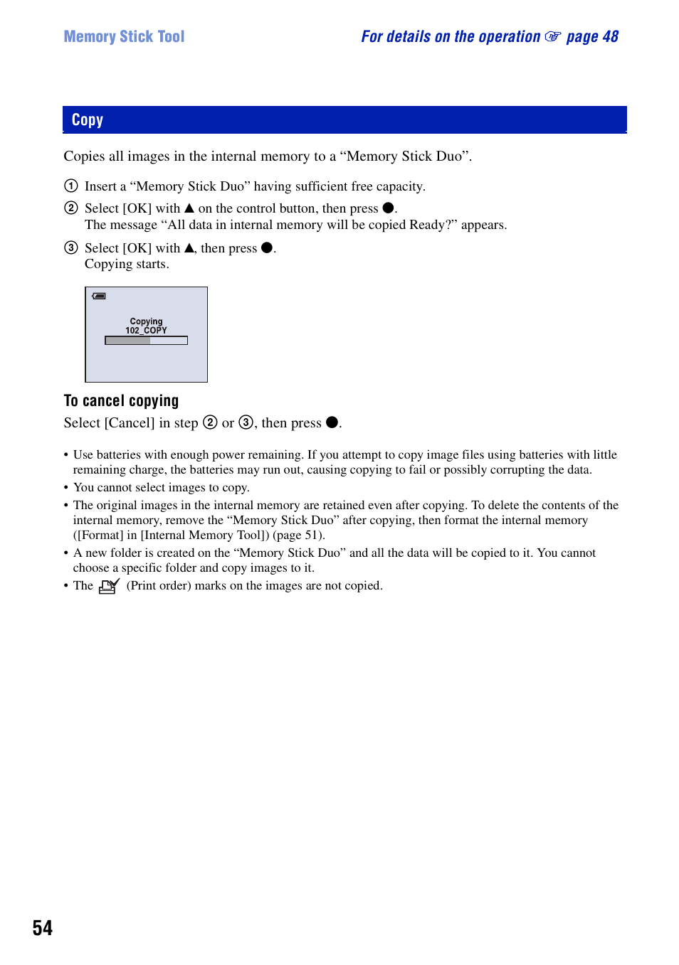 Copy | Sony DSC-S730 User Manual | Page 54 / 100