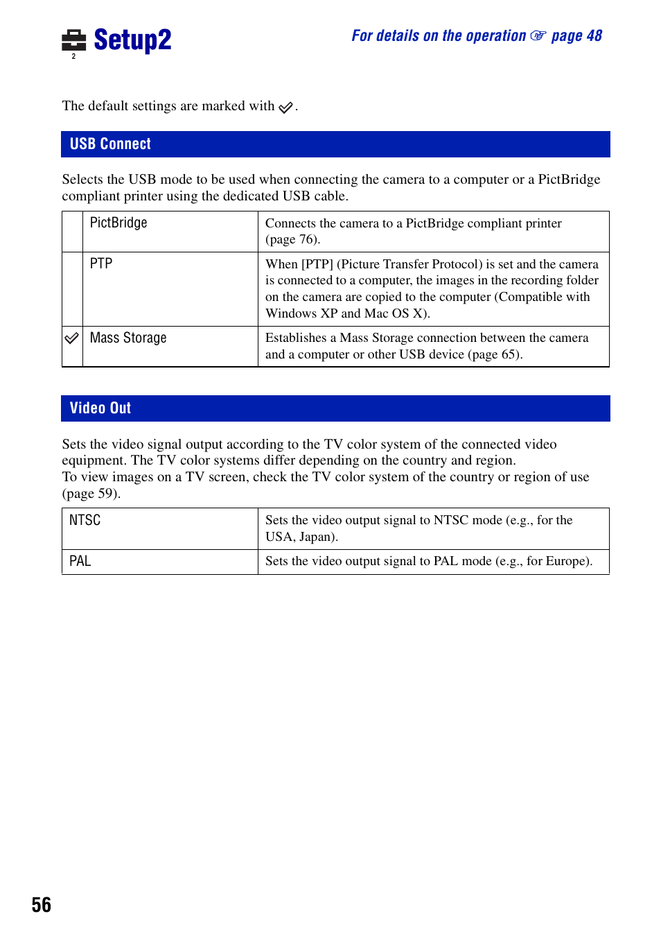 Setup2, Usb connect, Video out | Usb connect video out | Sony DSC-S730 User Manual | Page 56 / 100