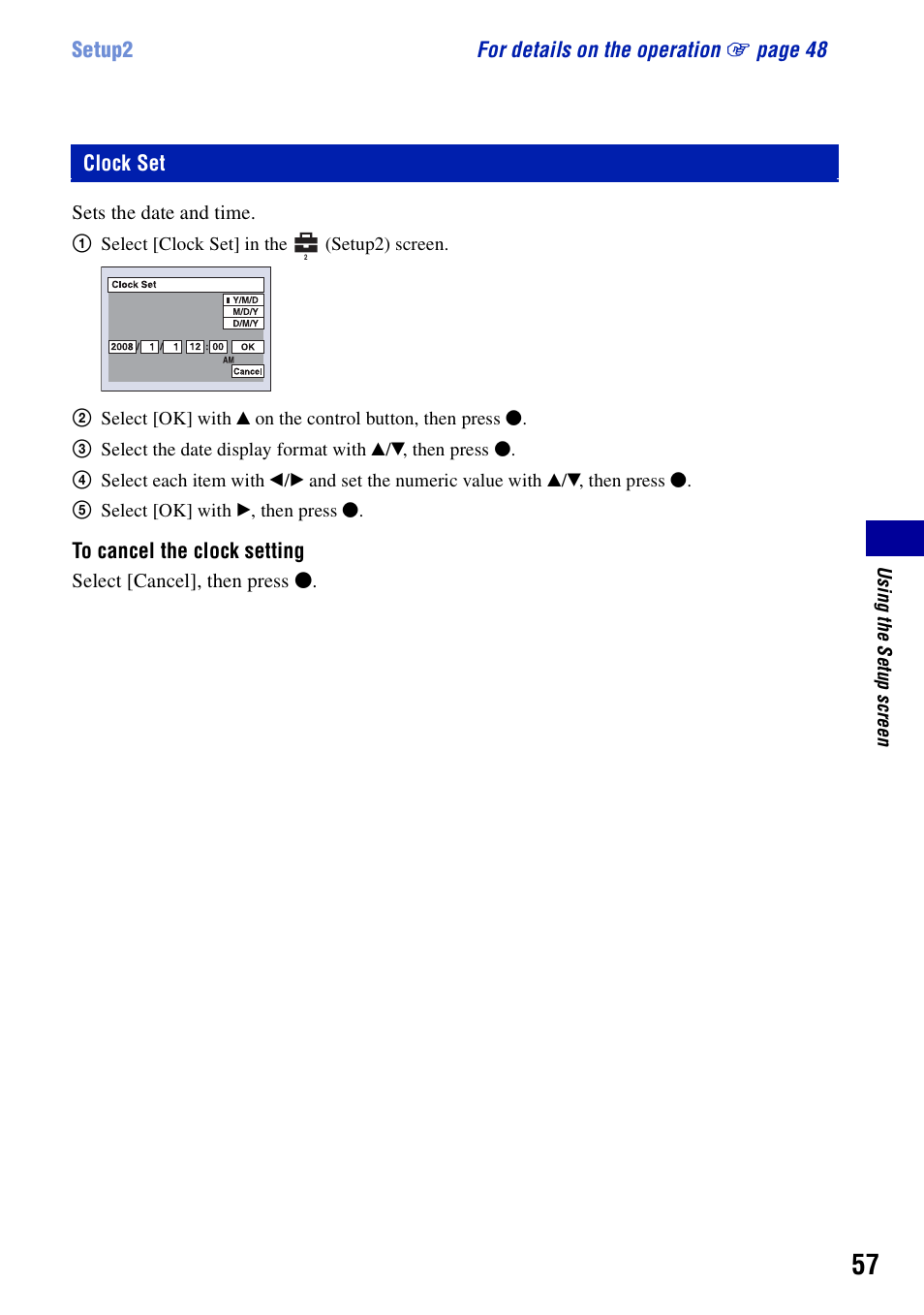 Clock set | Sony DSC-S730 User Manual | Page 57 / 100