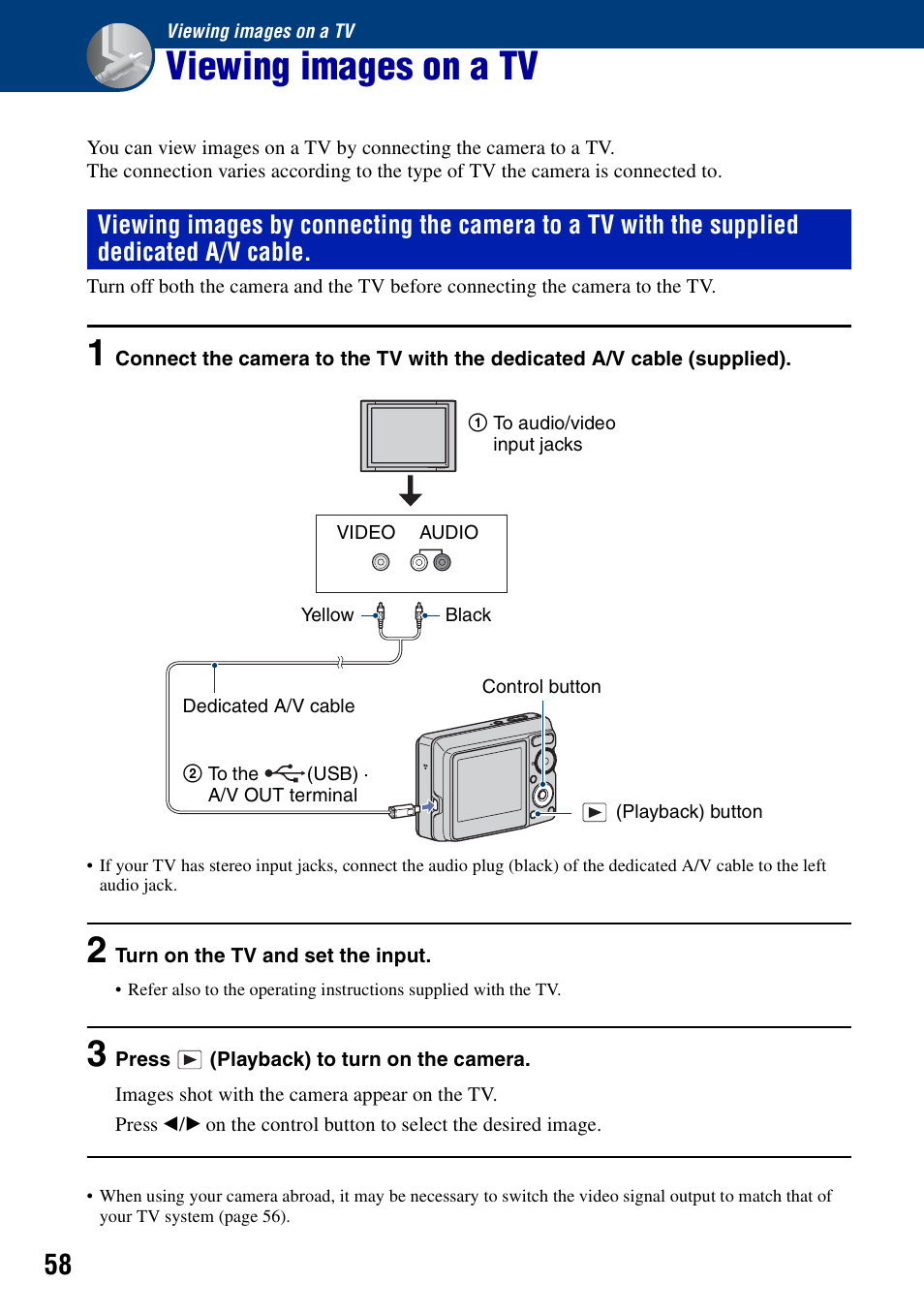 Viewing images on a tv | Sony DSC-S730 User Manual | Page 58 / 100