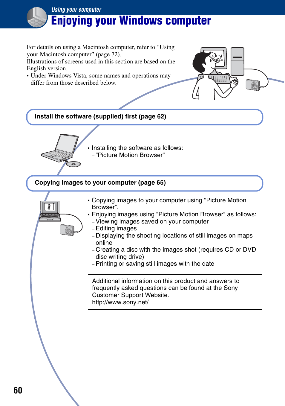 Using your computer, Enjoying your windows computer | Sony DSC-S730 User Manual | Page 60 / 100