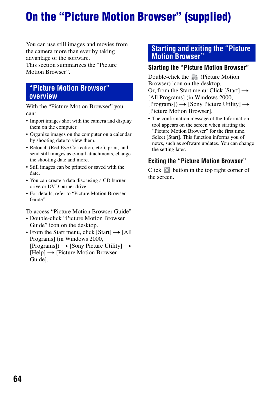On the “picture motion browser” (supplied) | Sony DSC-S730 User Manual | Page 64 / 100