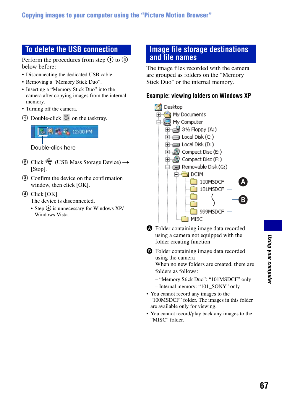 Image file storage destinations and file names | Sony DSC-S730 User Manual | Page 67 / 100
