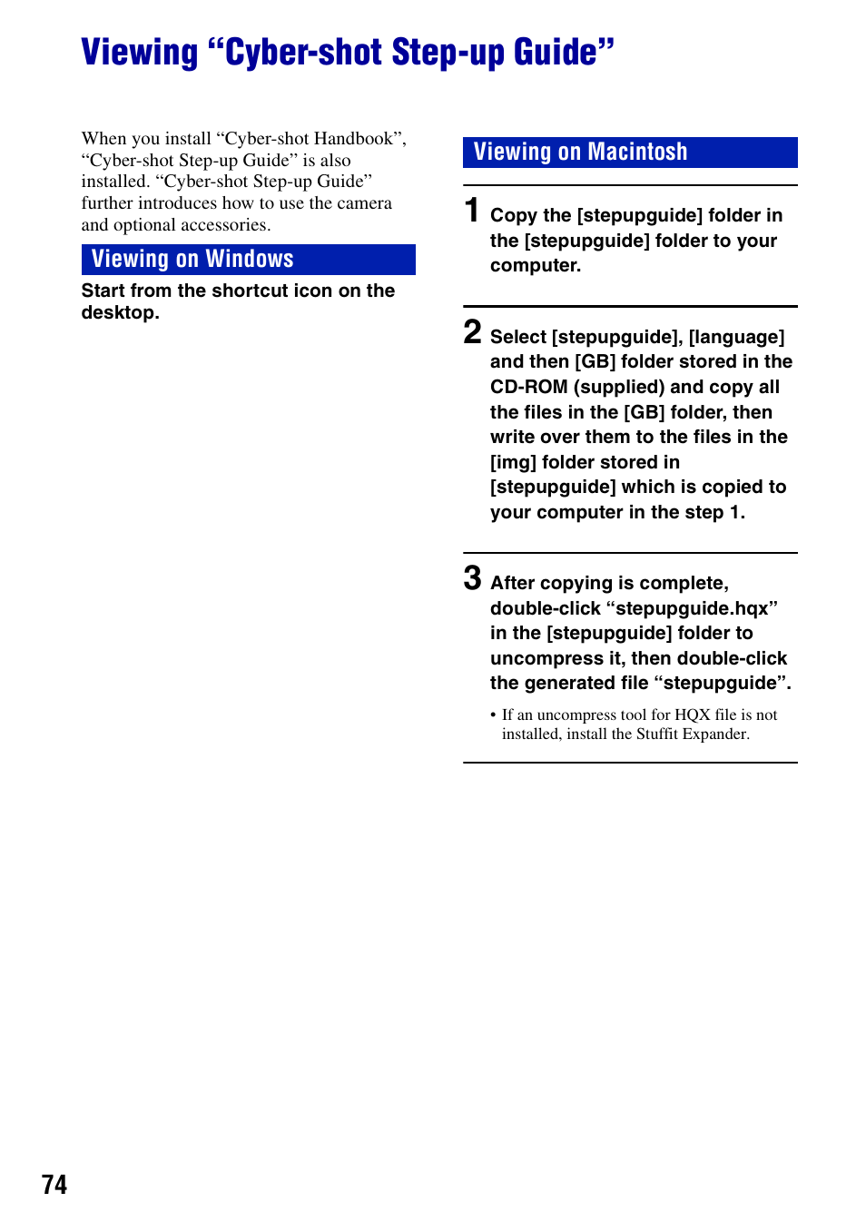 Viewing “cyber-shot step-up guide | Sony DSC-S730 User Manual | Page 74 / 100