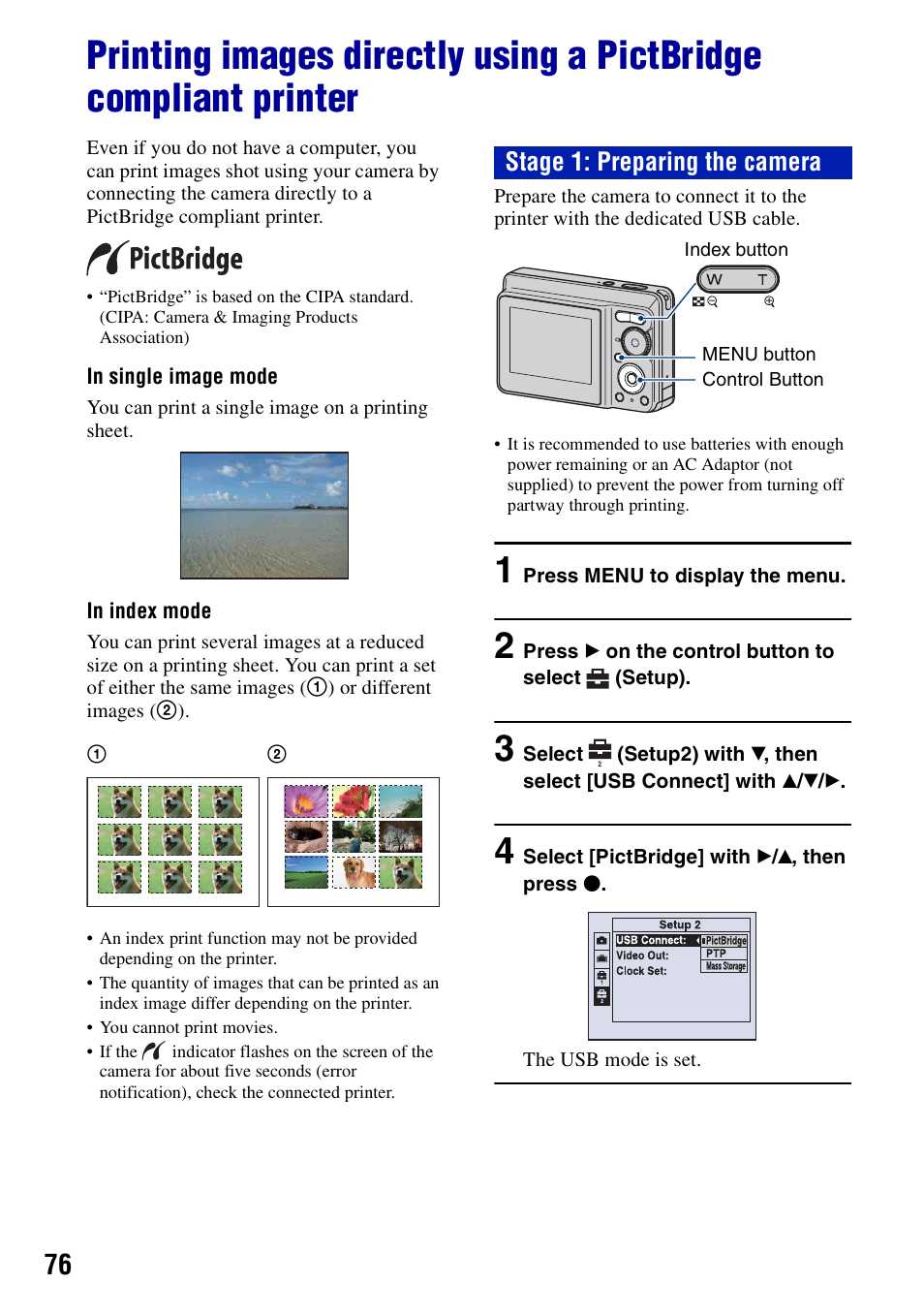 Stage 1: preparing the camera | Sony DSC-S730 User Manual | Page 76 / 100