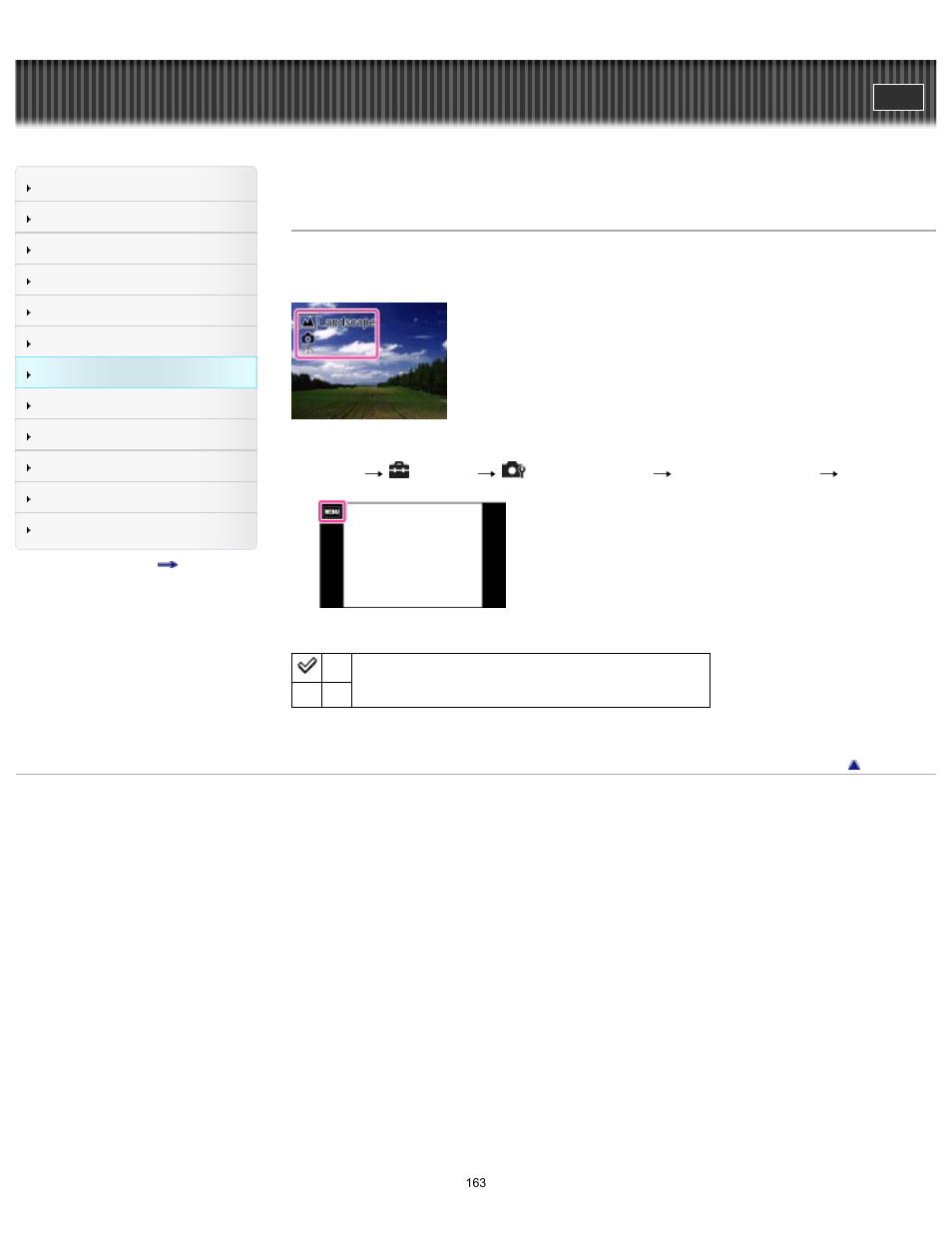 Scene recog. guide, Cyber-shot user guide | Sony DSC-TX30 User Manual | Page 163 / 246