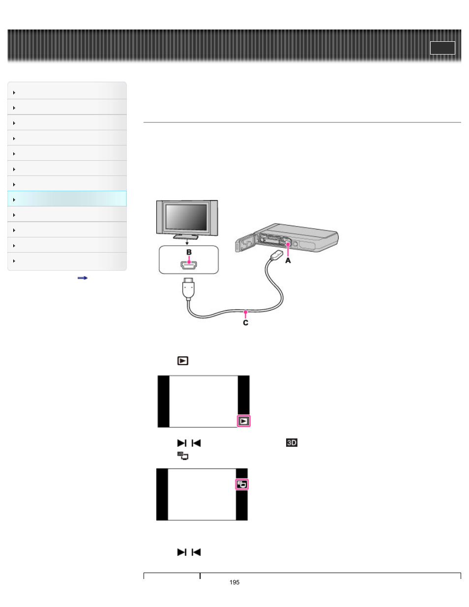 Viewing 3d images on a 3d tv, Cyber-shot user guide | Sony DSC-TX30 User Manual | Page 195 / 246