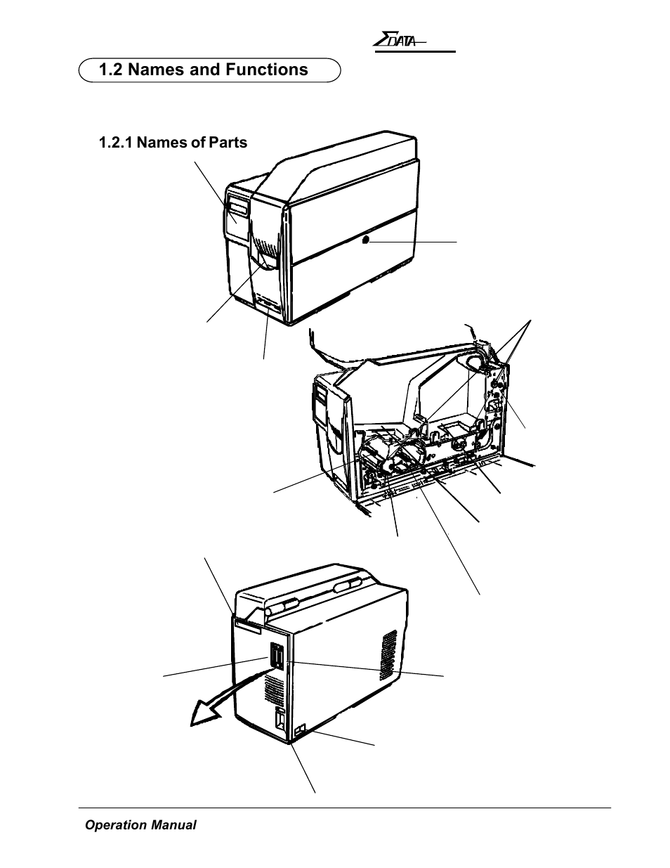 2 names and functions, 1 names of parts | AMT Datasouth 7200 User Manual | Page 14 / 72