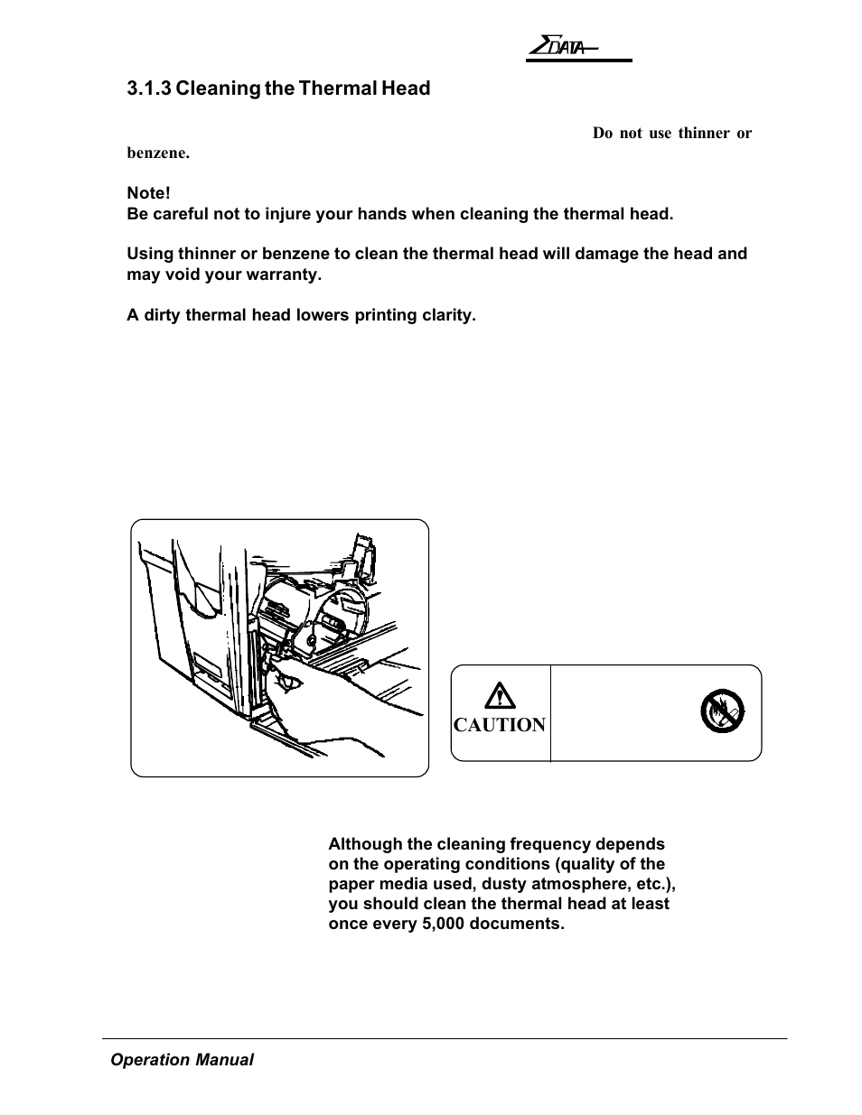 Caution, 3 cleaning the thermal head | AMT Datasouth 7200 User Manual | Page 44 / 72