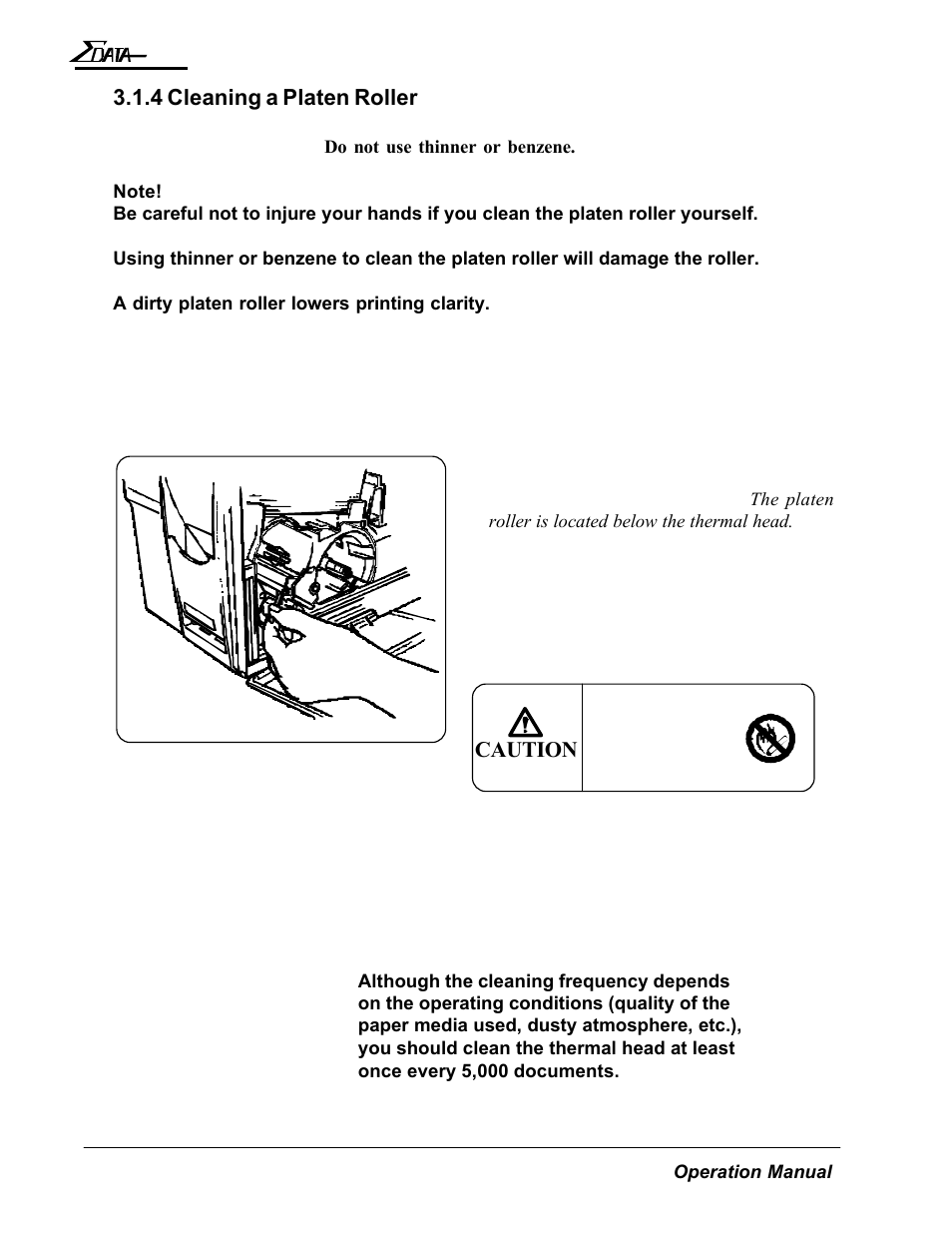 4 cleaning a platen roller, Caution | AMT Datasouth 7200 User Manual | Page 45 / 72